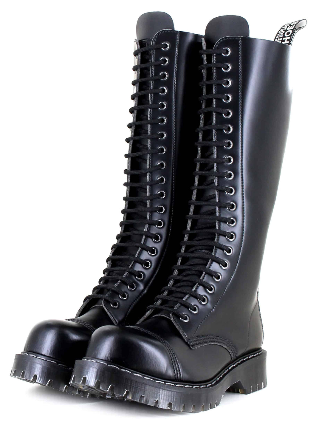 Unique High Boots in Punk Style made in high quality vegan material. Made in the UK.