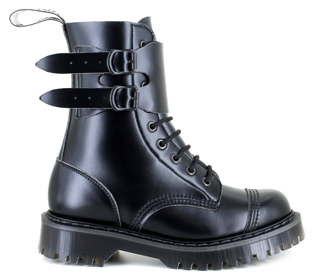 Unique Boots with 2 buckles made in high quality vegan material. Made in the UK.
