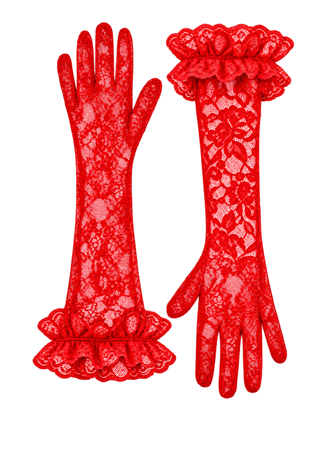 Gulab red lace gloves with double ruffles