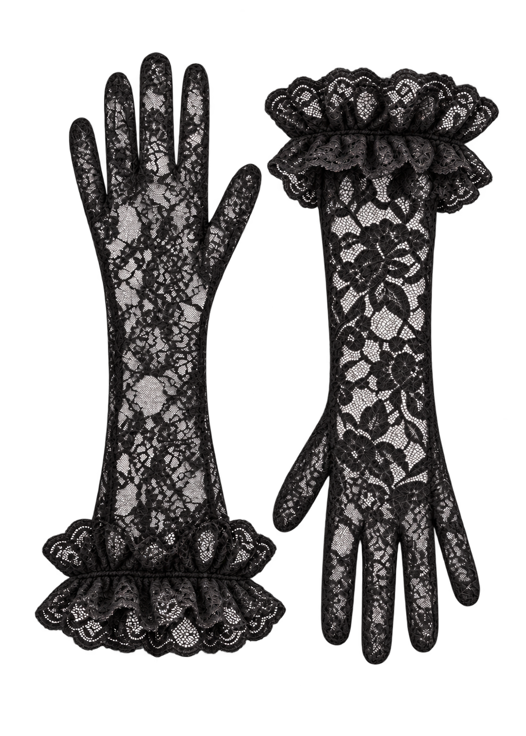 Poet black lace gloves with double ruffles