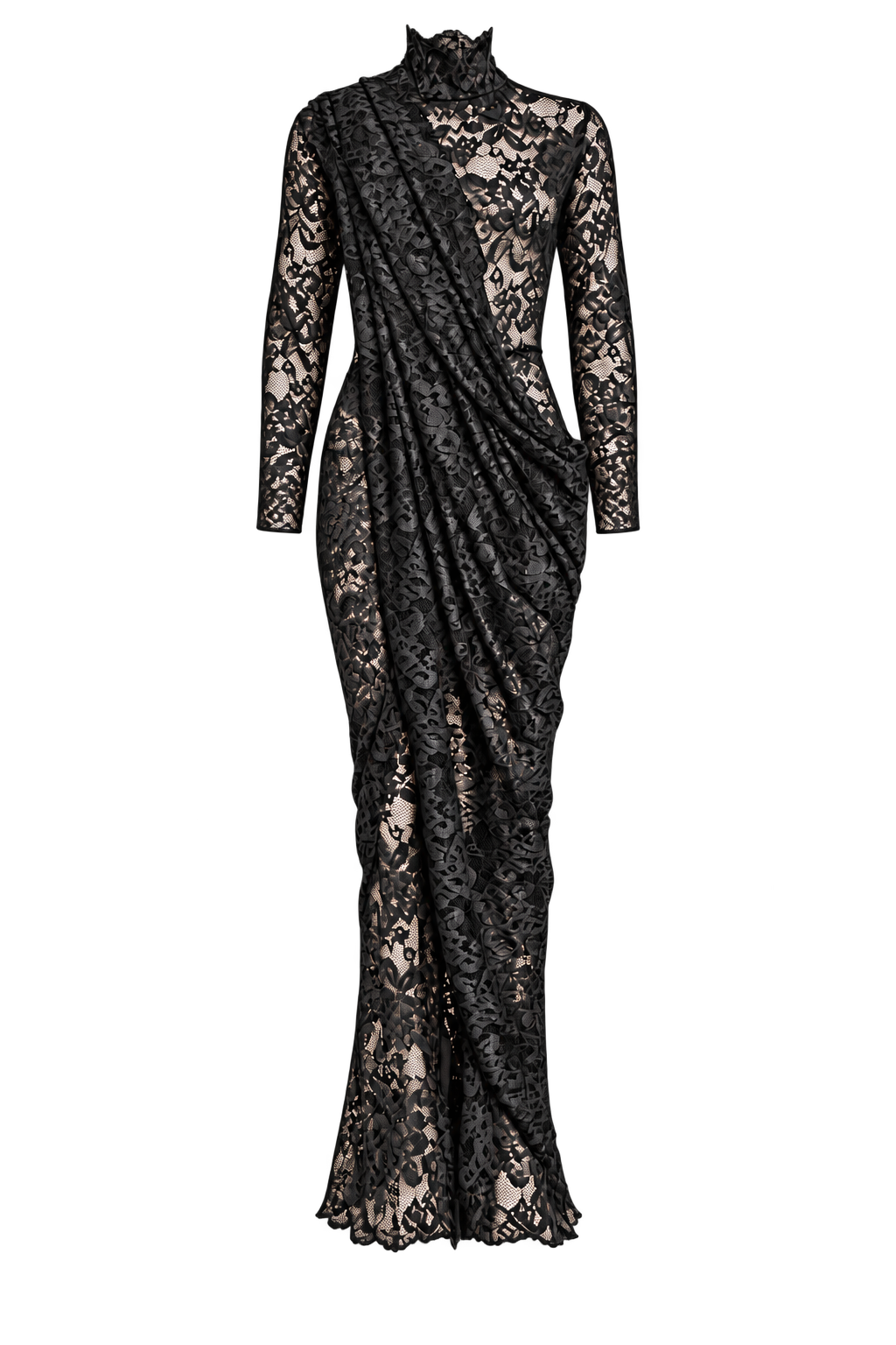 Black Sari Lace Catsuit, front with sari