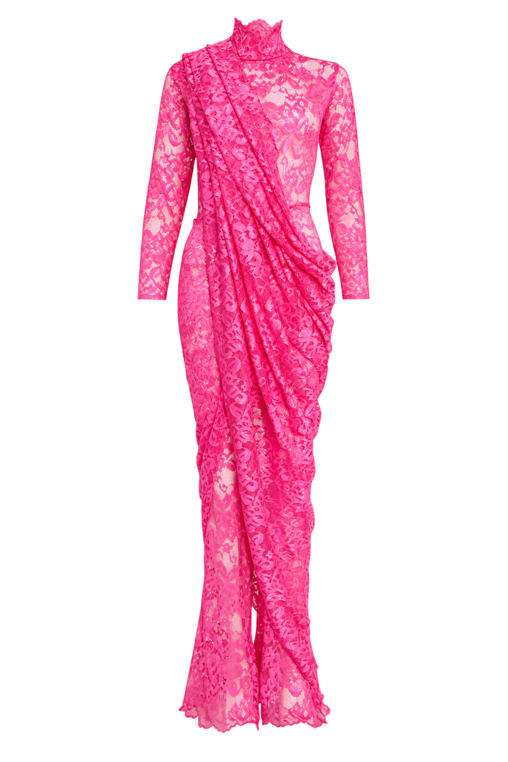 Pink Sari Lace Catsuit, front with sari