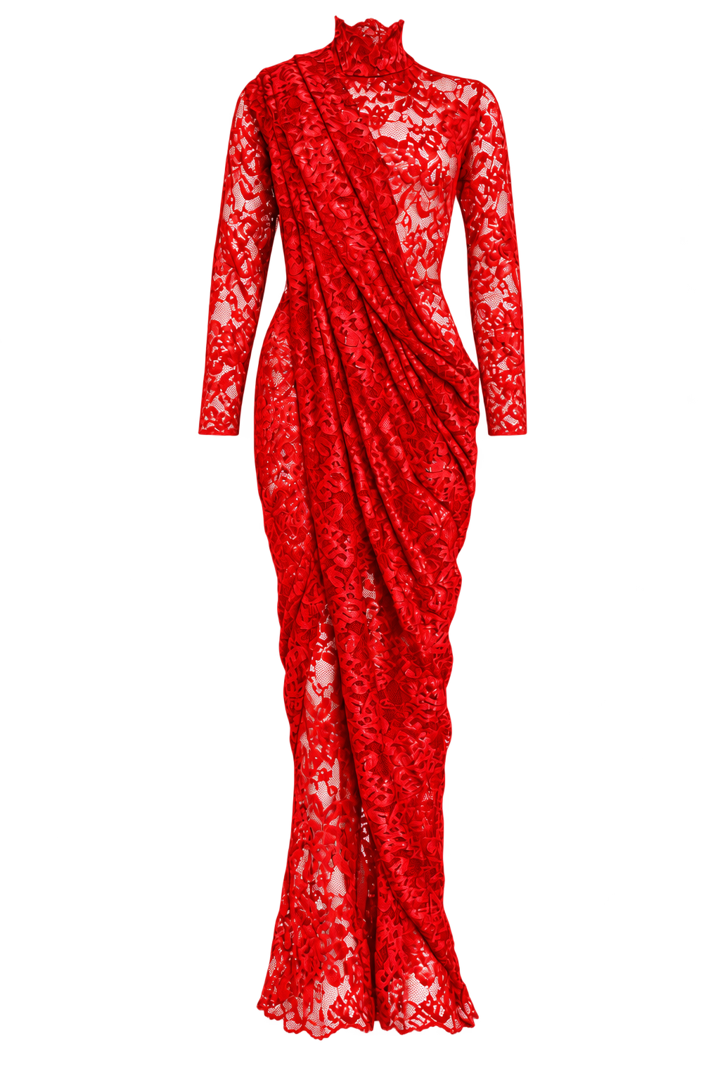 Red Sari Lace Catsuit, front with sari