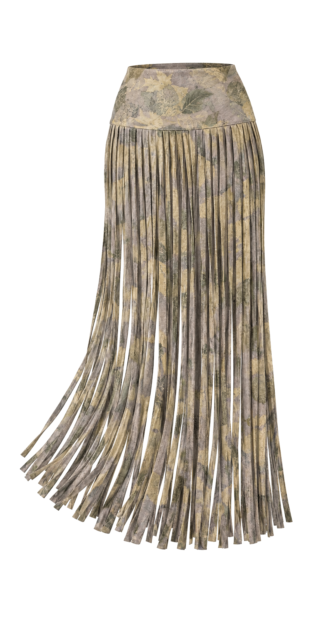Earth Fringe Skirt · Leaf Print front view